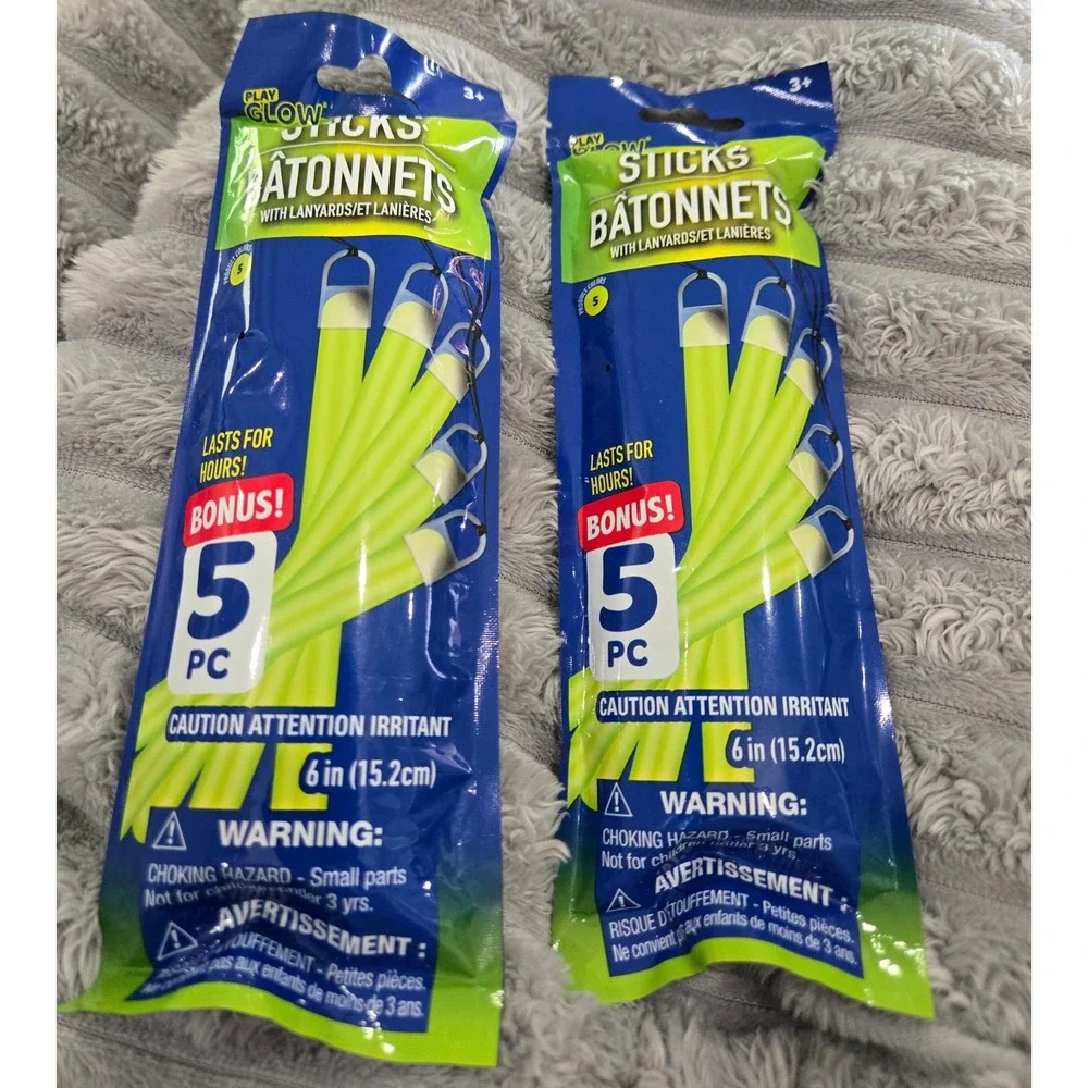 Play Glow Green Glow Sticks 6 Inch 5 Count with Lanyards 2 Packs 10 Total
